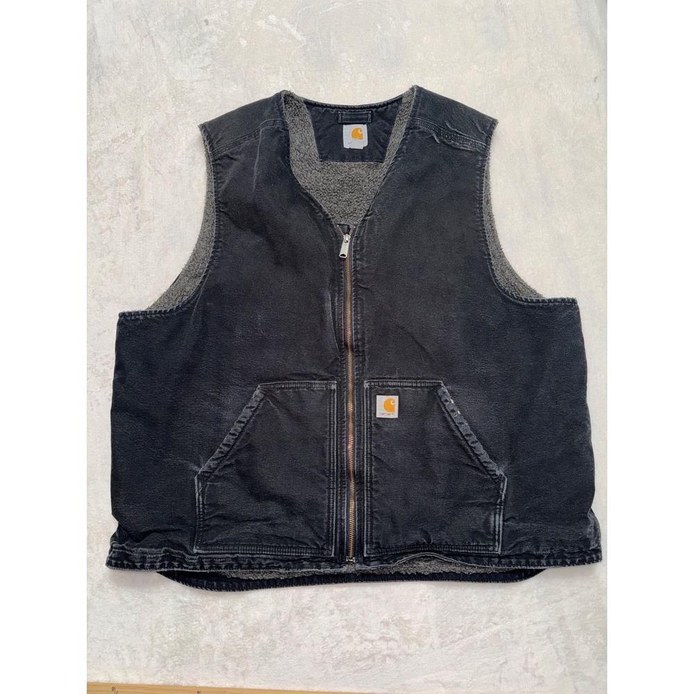VTG Carhartt Mens Sherpa Lined Full Zip Vest Workwear Chore Size 2XL Tall